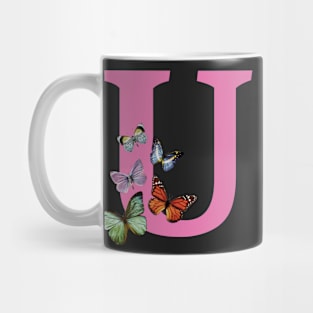 Letter pink U with colorful butterflies Mug